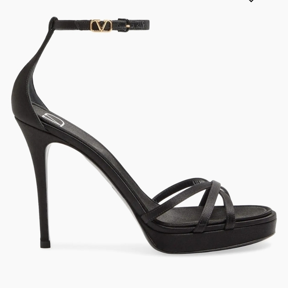 Valentino Garavani Eveninglam 120mm Satin Platform Sandals Black EU 41 US 10 New